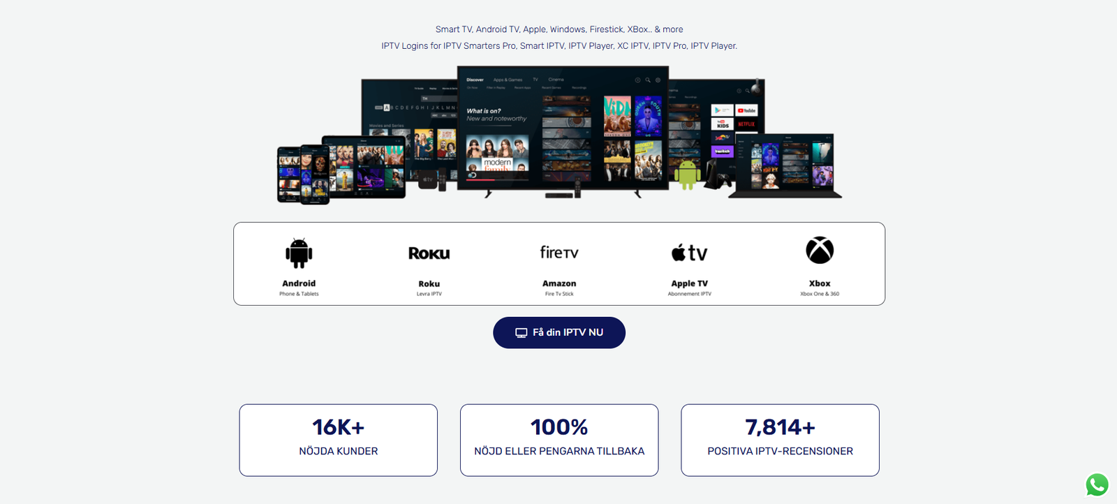 Smart IPTV fungerar pa Smart TV Android Apple Fire TV och Xbox
